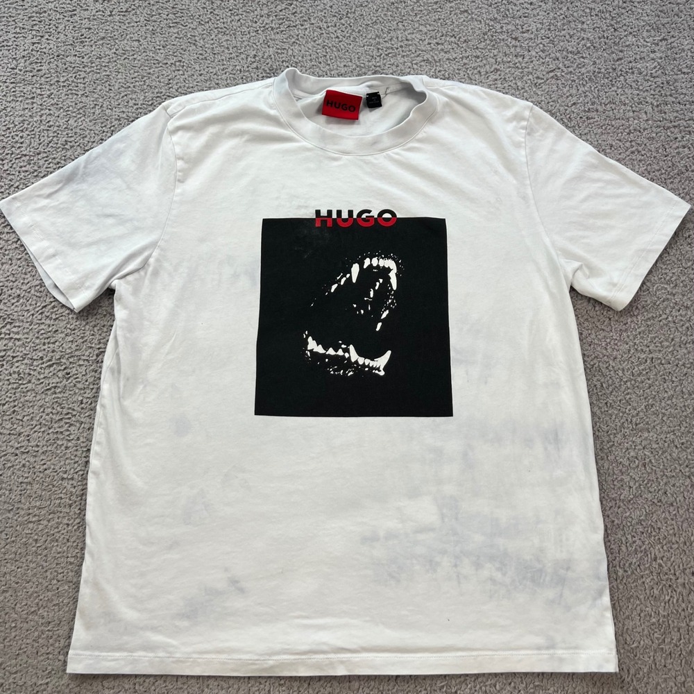 Hugo Boss Mens White Snarling Dog Graphic T-Shirt Size L Portugal Made